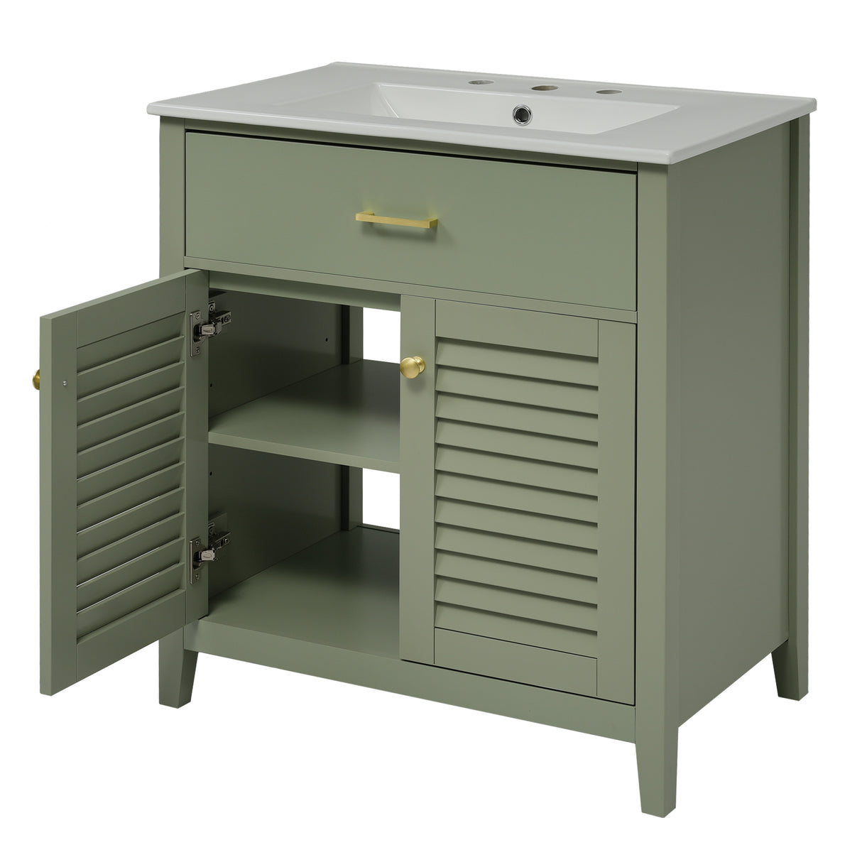 30-Inch Bathroom Vanity with Ceramic Sink Combination, Ample Storage - Features 1 Pullout and Multifunctional Shelf Dividers - V.I.P Digital Presence