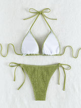Printed lace up neck hanging sexy bikini triangle hot spring split swimsuit for women - V.I.P Digital Presence