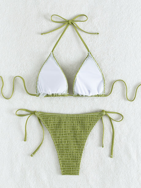 Printed lace up neck hanging sexy bikini triangle hot spring split swimsuit for women - V.I.P Digital Presence