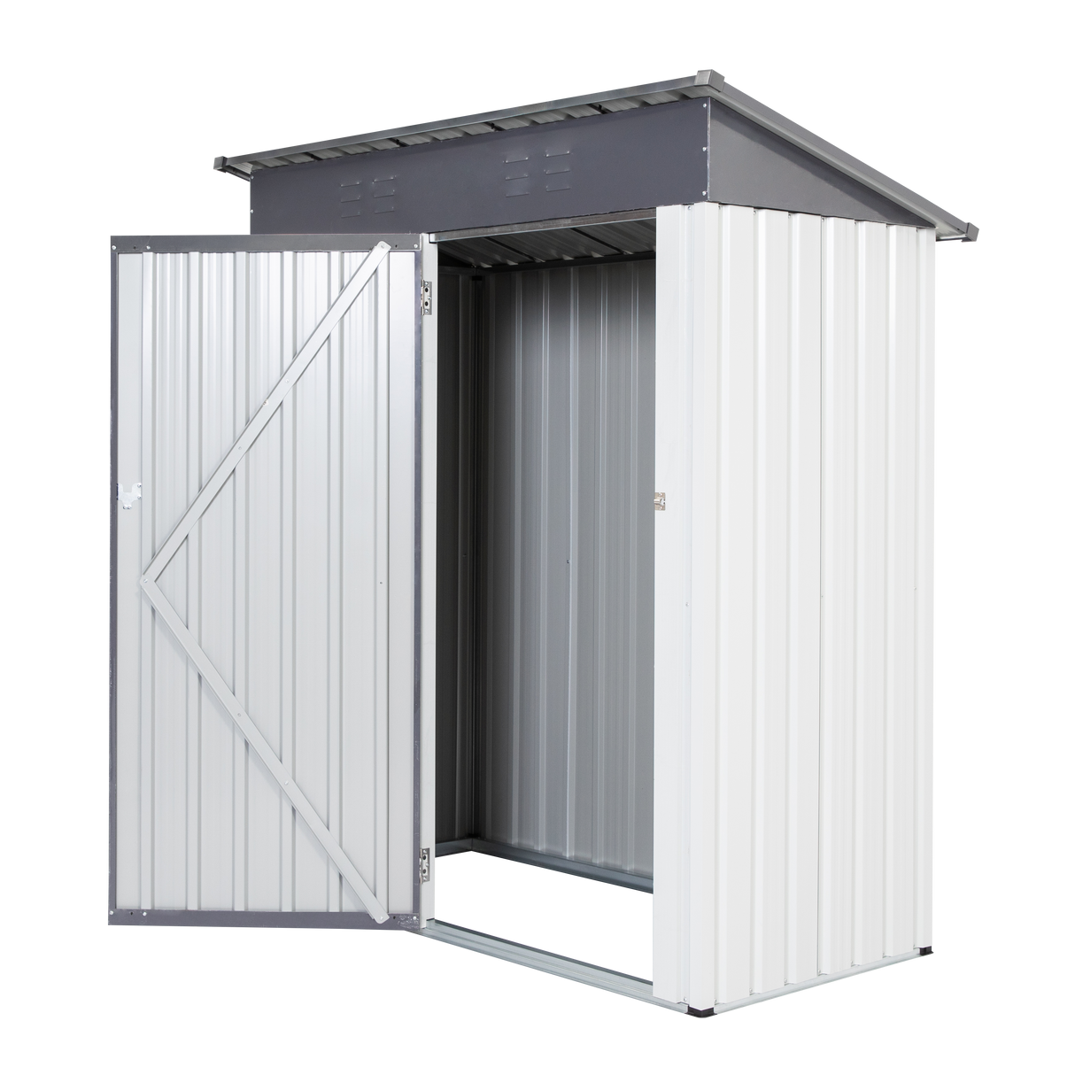 XWT016 Garden Metal Storage Lifter Shed Gray White 5x3x6ft outdoor storing tools Rainproof Hinge door version - V.I.P Digital Presence