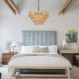 6-Light Dining Room Light Fixture, Wicker Pendant Lighting with 4-Tier Woven Lampshade, Large Farmhouse Chandeliers (20") - V.I.P Digital Presence