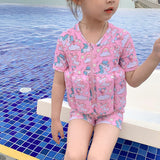 Children's buoyancy swimsuit for girls and boys, cute baby short sleeved zipper one-piece surfing floating vest swimsuit - V.I.P Digital Presence