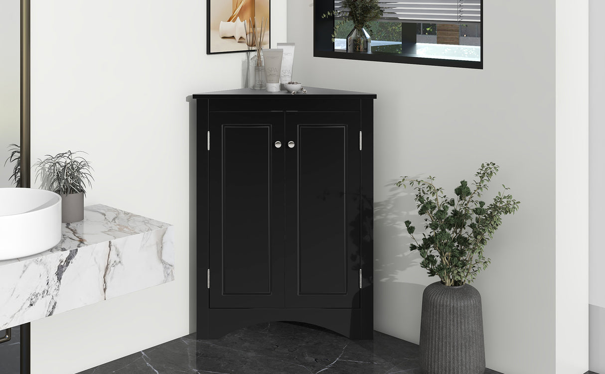 Black Triangle Bathroom Storage Cabinet with Adjustable Shelves, Freestanding Floor Cabinet for Home Kitchen - V.I.P Digital Presence