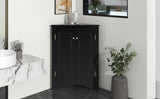 Black Triangle Bathroom Storage Cabinet with Adjustable Shelves, Freestanding Floor Cabinet for Home Kitchen - V.I.P Digital Presence