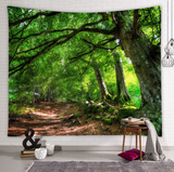 Hermoso tapiz de pared grande con estampado de bosque natural, decoración artística de pared 