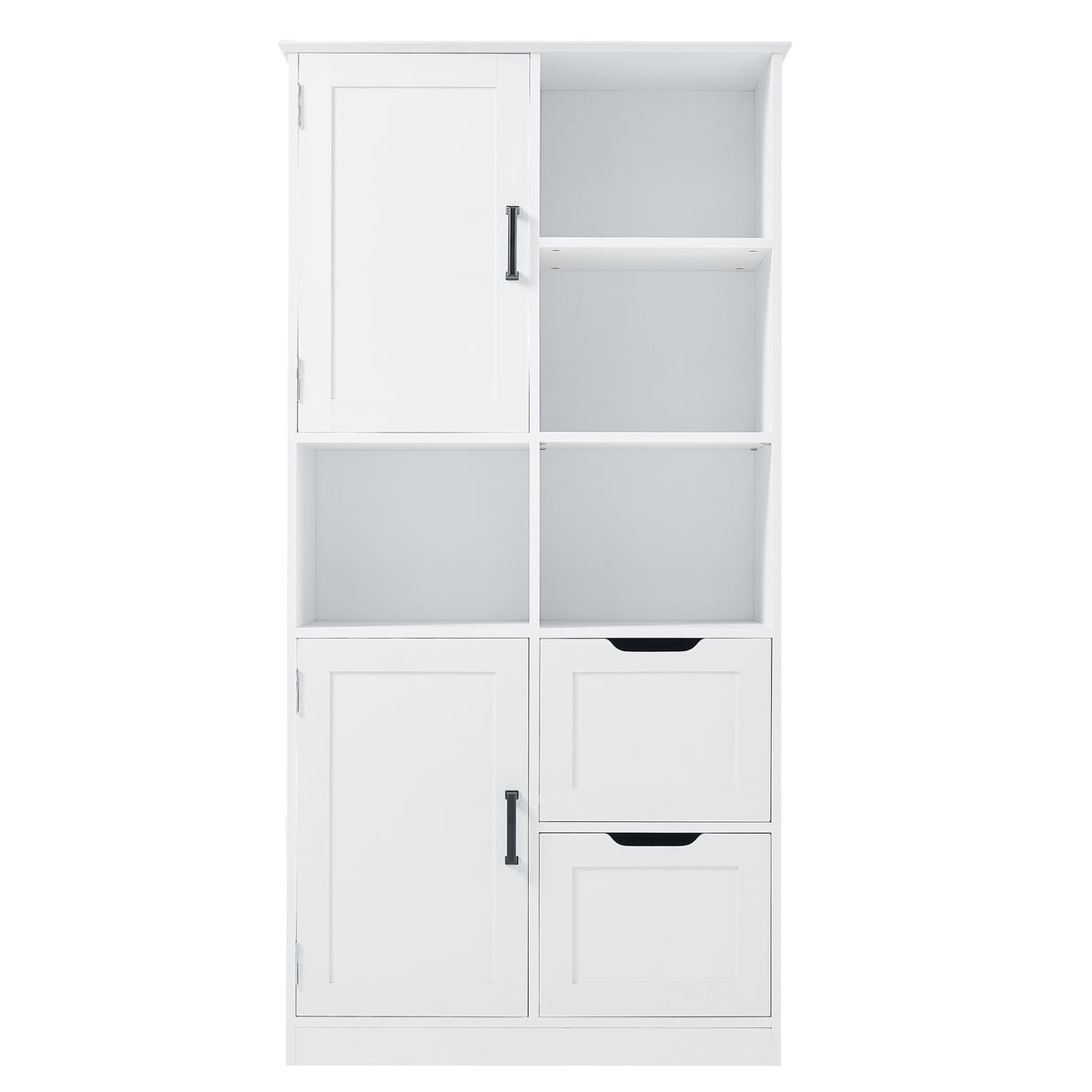 Bathroom storage cabinet with doors and drawers, multiple storage spaces, independent, open adjustable shelves, white - V.I.P Digital Presence