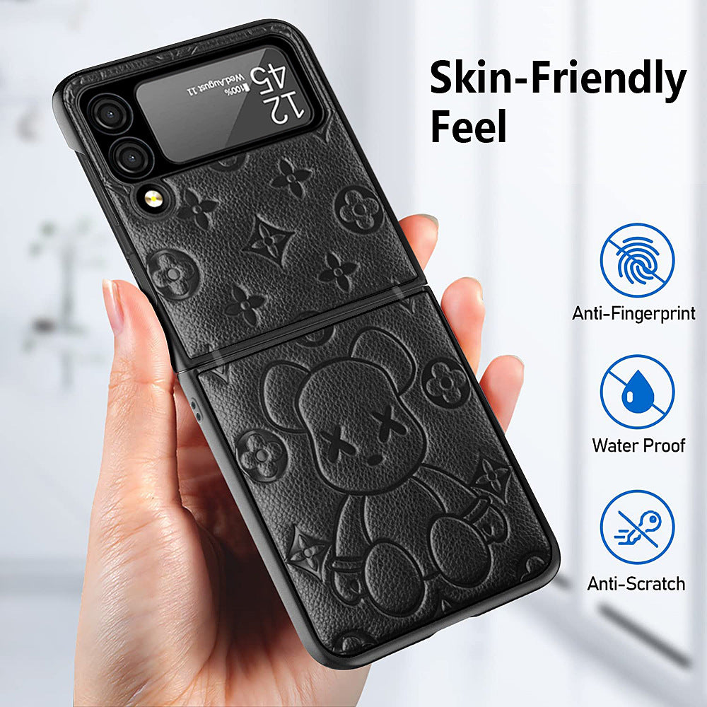Funda para teléfono Galaxy Samsung Z Flip3 con bisagra Violent Bear, funda protectora Flip3 de cuero liso y plegable.