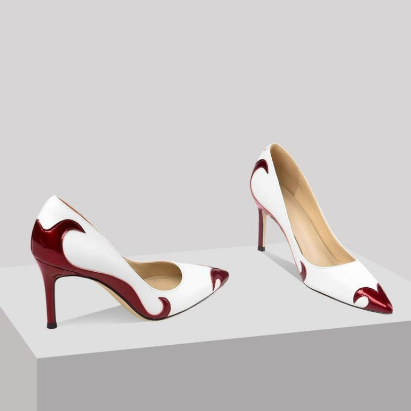 Red and green dragonfly pointed slender heel banquet women's shoes color blocked single shoes for women - V.I.P Digital Presence
