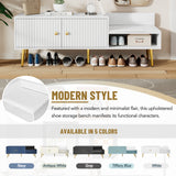 Modern Shoe Storage Bench with Hidden Storage and Upholstered Cushions for Bedside, Living Room and Entryway (White) - V.I.P Digital Presence