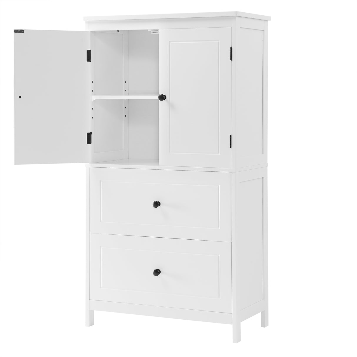 Bathroom Storage Cabinet, Cabinet with Two Doors and Drawers, Adjustable Shelf, MDF Board, White - V.I.P Digital Presence