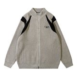 Color Block Zipper Cardigan Sweater Men's Autumn Street Style Stand Collar Long Sleeve Loose Knitwear - V.I.P Digital Presence