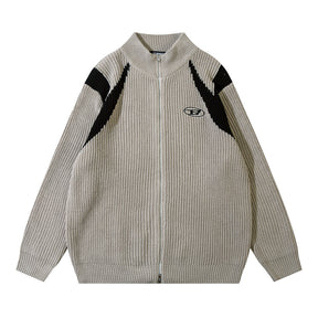 Color Block Zipper Cardigan Sweater Men's Autumn Street Style Stand Collar Long Sleeve Loose Knitwear - V.I.P Digital Presence