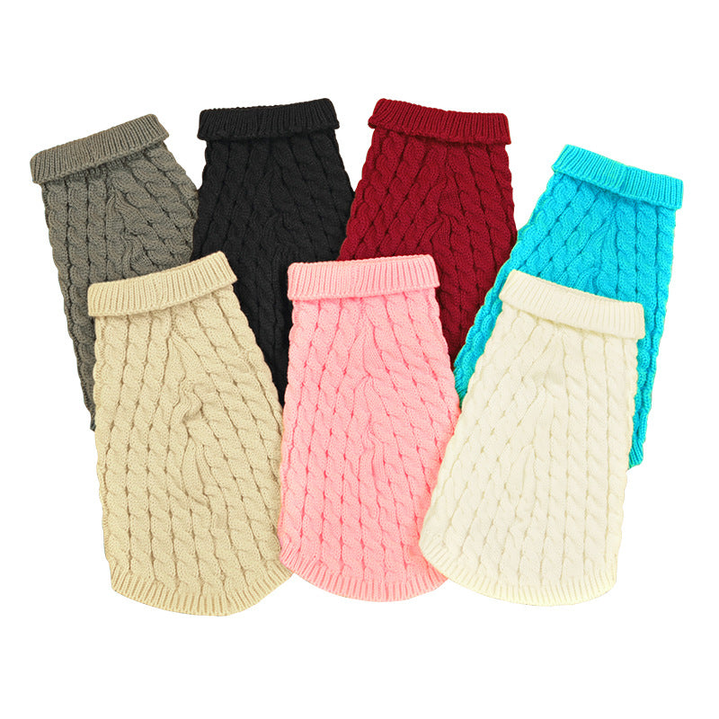Autumn and winter pet dog cat warm solid color classic Fried Dough Twists sweater thickened turtleneck sweater - V.I.P Digital Presence