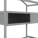 Twin over Full House Bunk Bed with Storage Staircase and Blackboard Gray