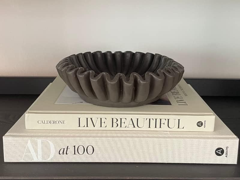 Groove lotus leaf edge decorative bowl - living room style coffee table bookshelf desktop style home retro decoration - V.I.P Digital Presence