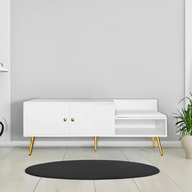 Modern Shoe Storage Bench with Hidden Storage and Upholstered Cushions for Bedside, Living Room and Entryway (White) - V.I.P Digital Presence