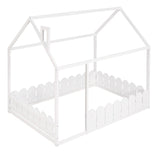 (Slats are not included) Full Size Wood Bed House Bed Frame with Fence for Kids Teens Girls Boys (White ) - V.I.P Digital Presence
