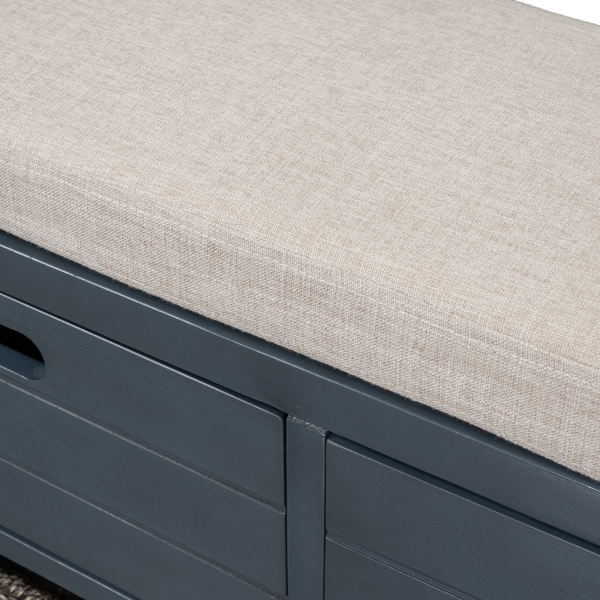 TREXM Storage Bench with Removable Basket and 2 Drawers, Fully Assembled Shoe Bench with Removable Cushion (Navy) - V.I.P Digital Presence