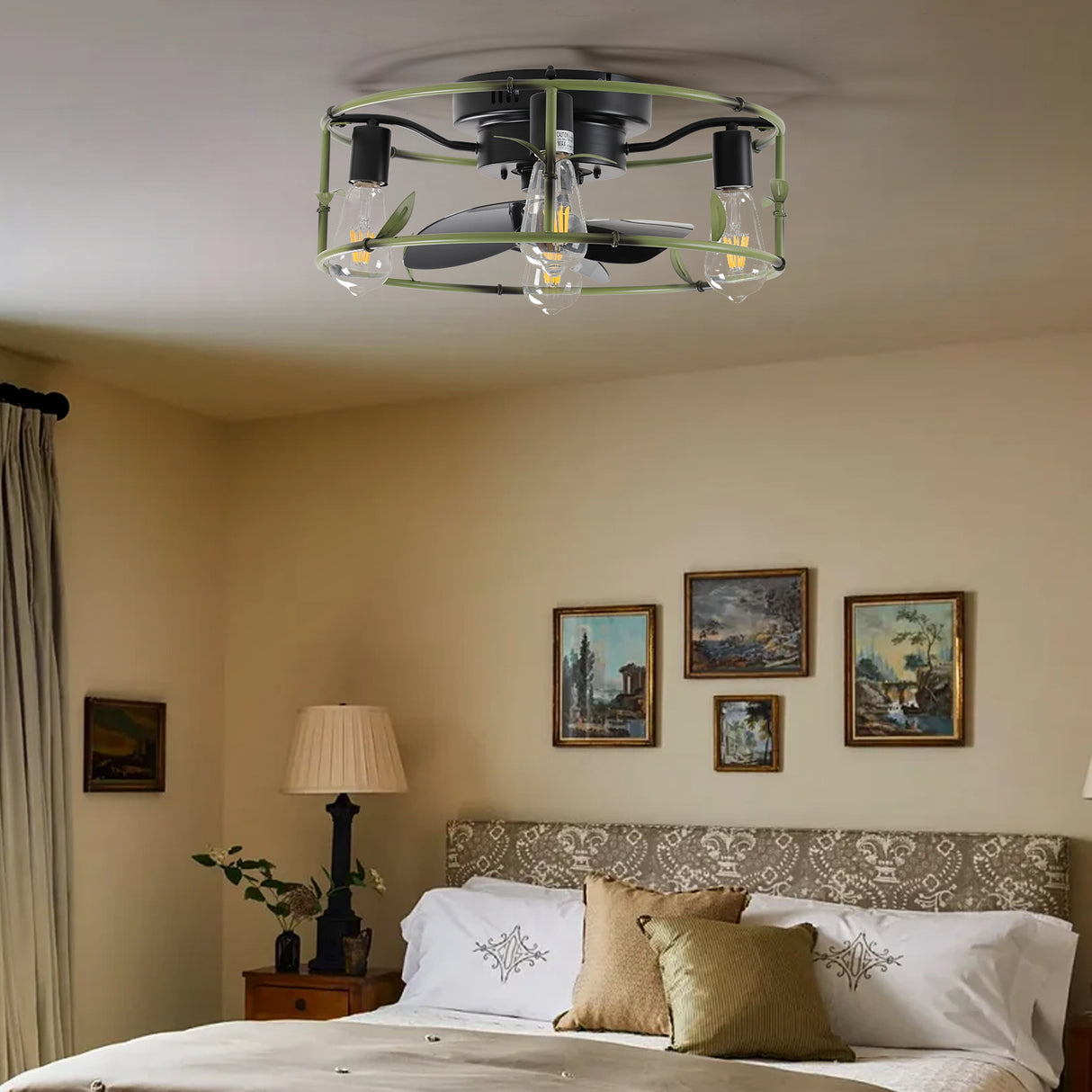 Flush Mount Ceiling Fans with Lights and Remote Control green Caged Low Profile Ceiling Fan Modern Metal Ceiling fanfor - V.I.P Digital Presence