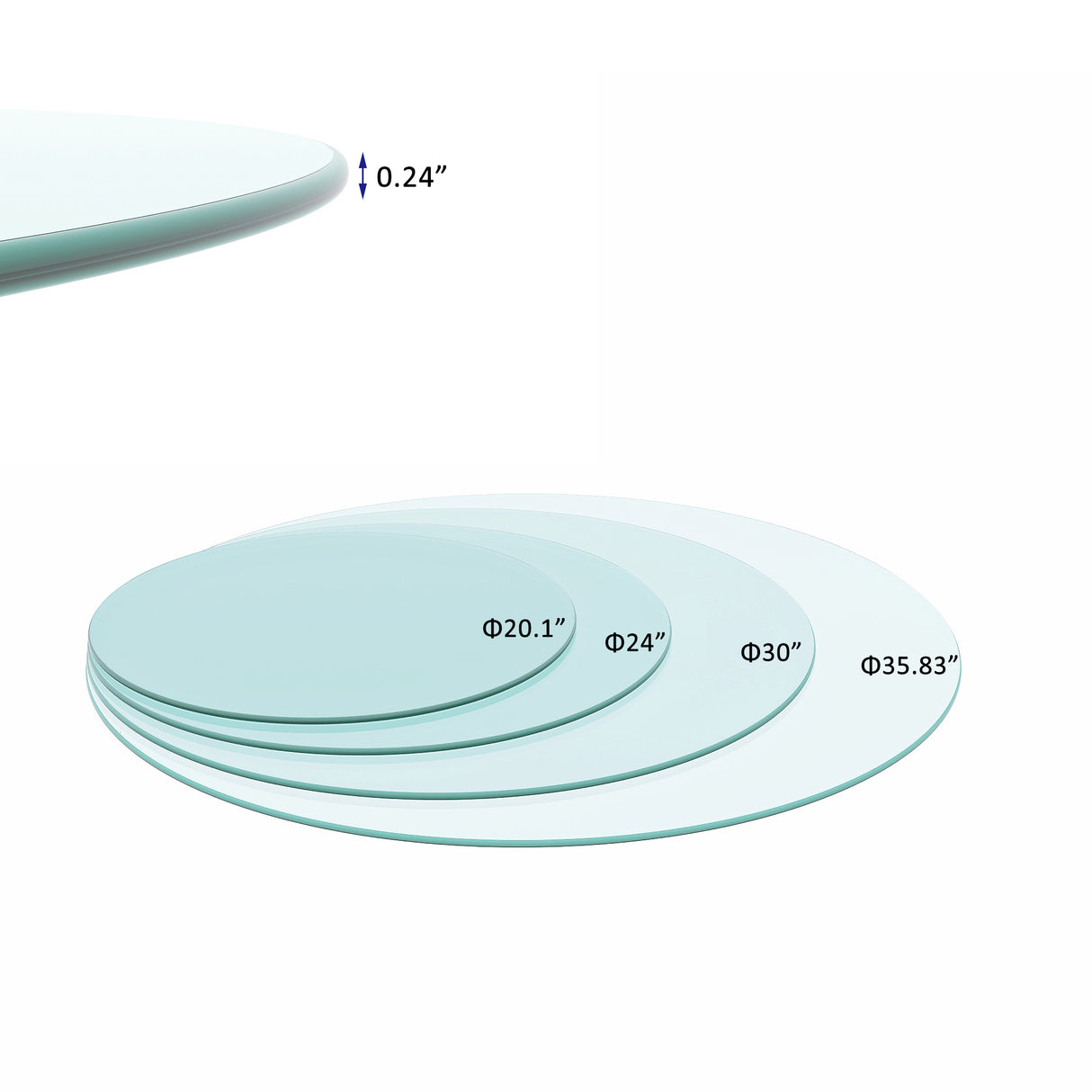 20" Inch Round Tempered Glass Table Top Clear Glass 1/4" Inch Thick Round Polished Edge - V.I.P Digital Presence