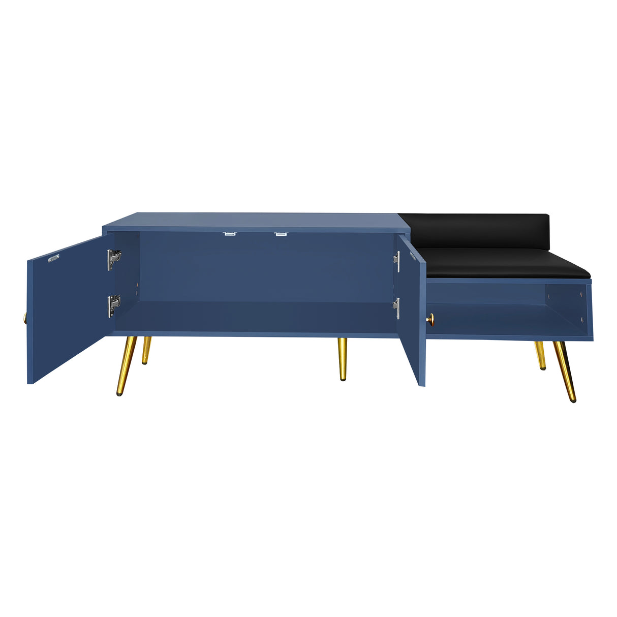 Modern Shoe Storage Bench with Hidden Storage and Upholstered Cushions for Bedside, Living Room and Entryway (Navy) - V.I.P Digital Presence