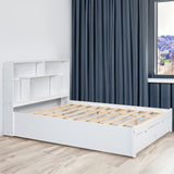 Queen Size Platform Bed with Storage Headboard and 2 Drawers, White - V.I.P Digital Presence