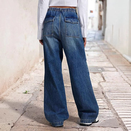 Mid waist wide leg pleated loose jeans women's street retro straight leg pants women - V.I.P Digital Presence