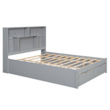 Queen Size Platform Bed with Storage Headboard and 2 Drawers, Gray - V.I.P Digital Presence