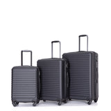 3 Piece Luggage Sets ABS Lightweight Suitcase with Two Hooks, Spinner Wheels, TSA Lock, (20/24/28) Black