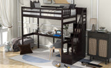 Twin Size Loft Bed with Storage Staircase and Built-in Desk Espresso