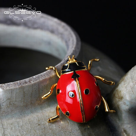 GLSEEVO 925 Sterling Silver Ladybug Brooch For Women Girls Daughter Gifts Cute Insectos Brooches Badge Handmade Jewellery - V.I.P Digital Presence