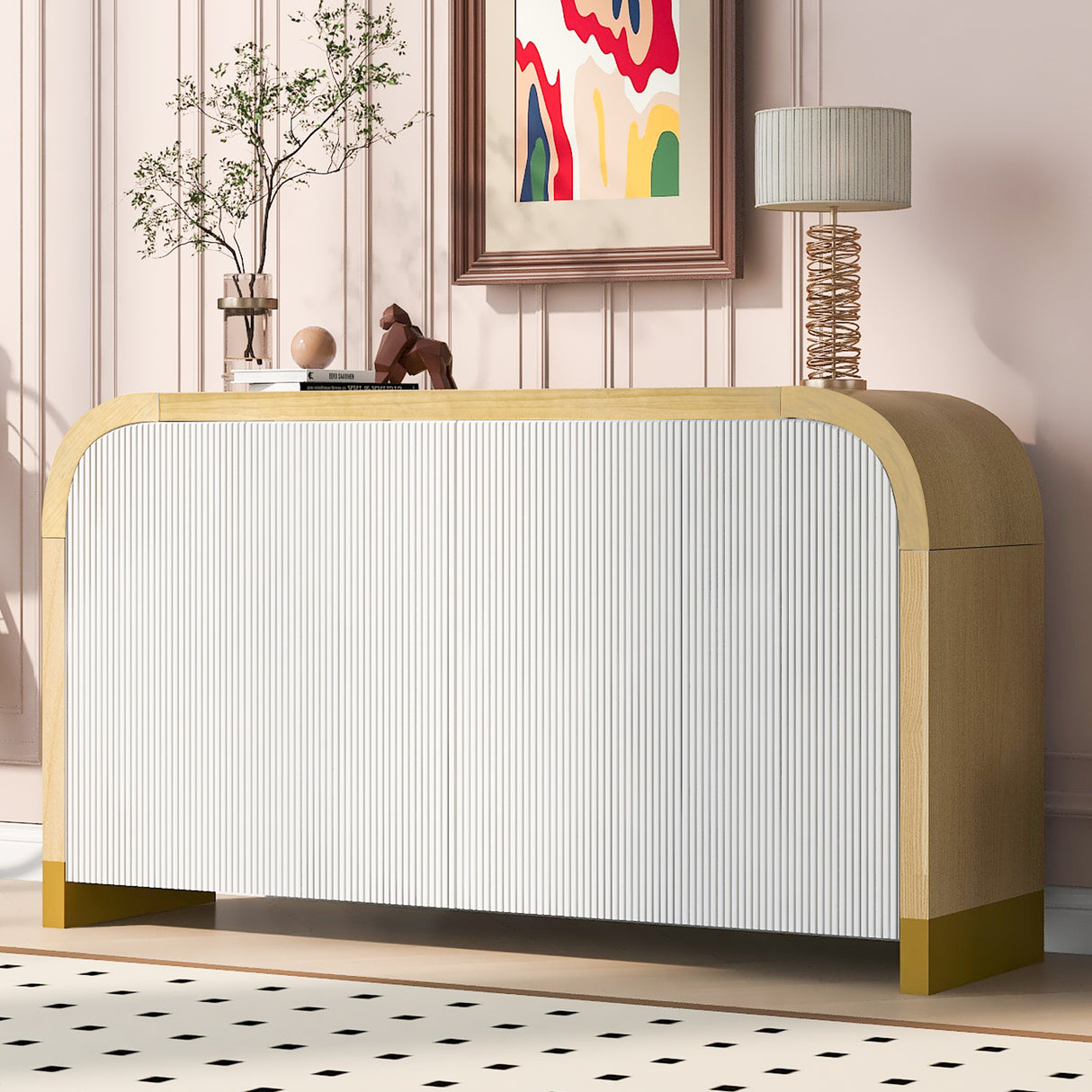 U-STYLE four door curved corner design wavy door panel cabinet with adjustable shelves - V.I.P Digital Presence
