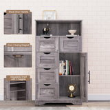 5 Drawers Storage Cabinet with Adjustable Shelves, Bathroom Cabinet with Doors, Floor Cabinet for Living Room Grey - V.I.P Digital Presence