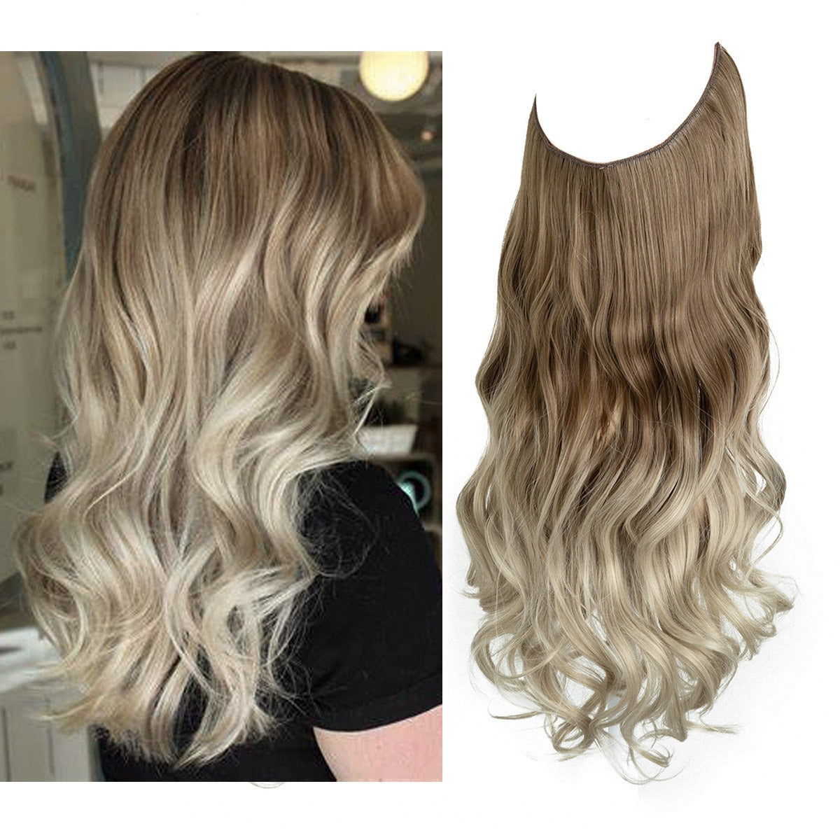 European And American Wig Piece Female Fishline Hair Extension Piece Chemical Fiber Matte High Temperature Silk Long Curly Human Hair - V.I.P Digital Presence
