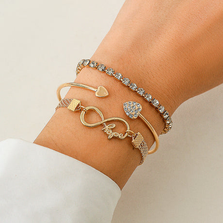 Retro heart-shaped full diamond chain 8-shaped bracelet, simple geometric rhinestone micro inlaid versatile bracelet for women - V.I.P Digital Presence