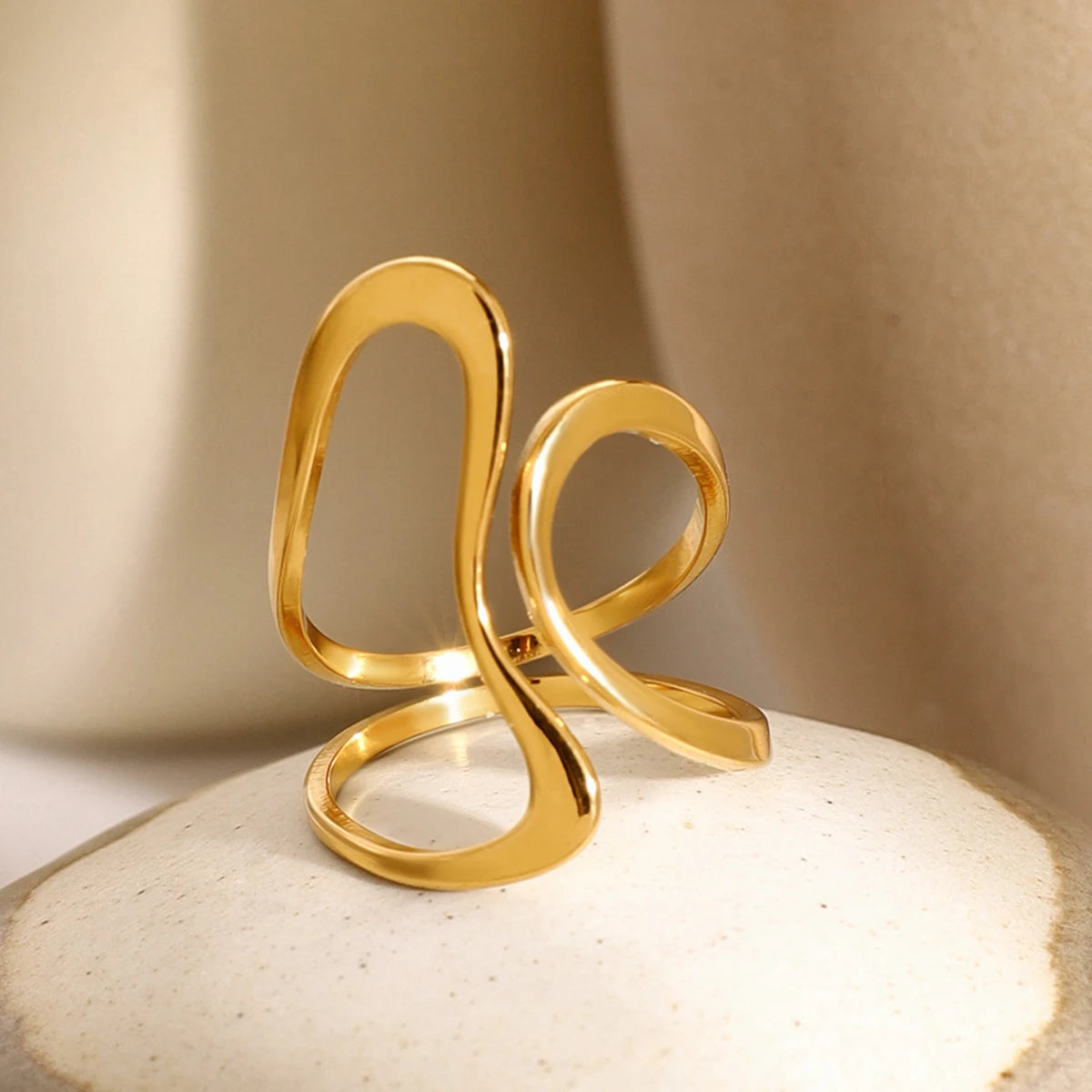 18k gold stainless steel smooth line irregular opening ring design sense titanium steel ring - V.I.P Digital Presence