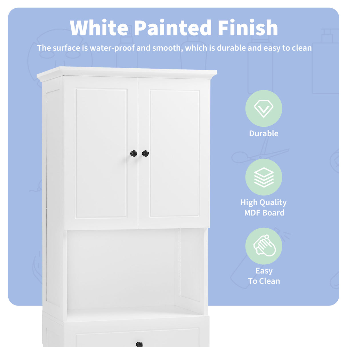 Tall Bathroom Cabinet with Four Doors, Large Storage Space Open Shelve, Upper Storage Cabinet, Whit - V.I.P Digital Presence