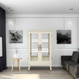 Dual door Curio cabinet with tempered glass door mirror back panel and adjustable shelf display cabinet with light bulbs, white - V.I.P Digital Presence