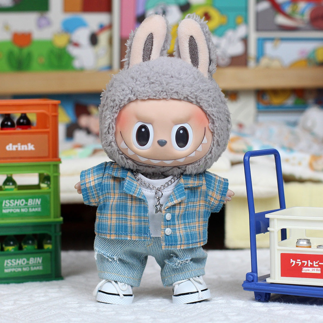 Solo ropa Ropa para muñecas Labubu Camiseta con jeans rotos Macaron con corazón