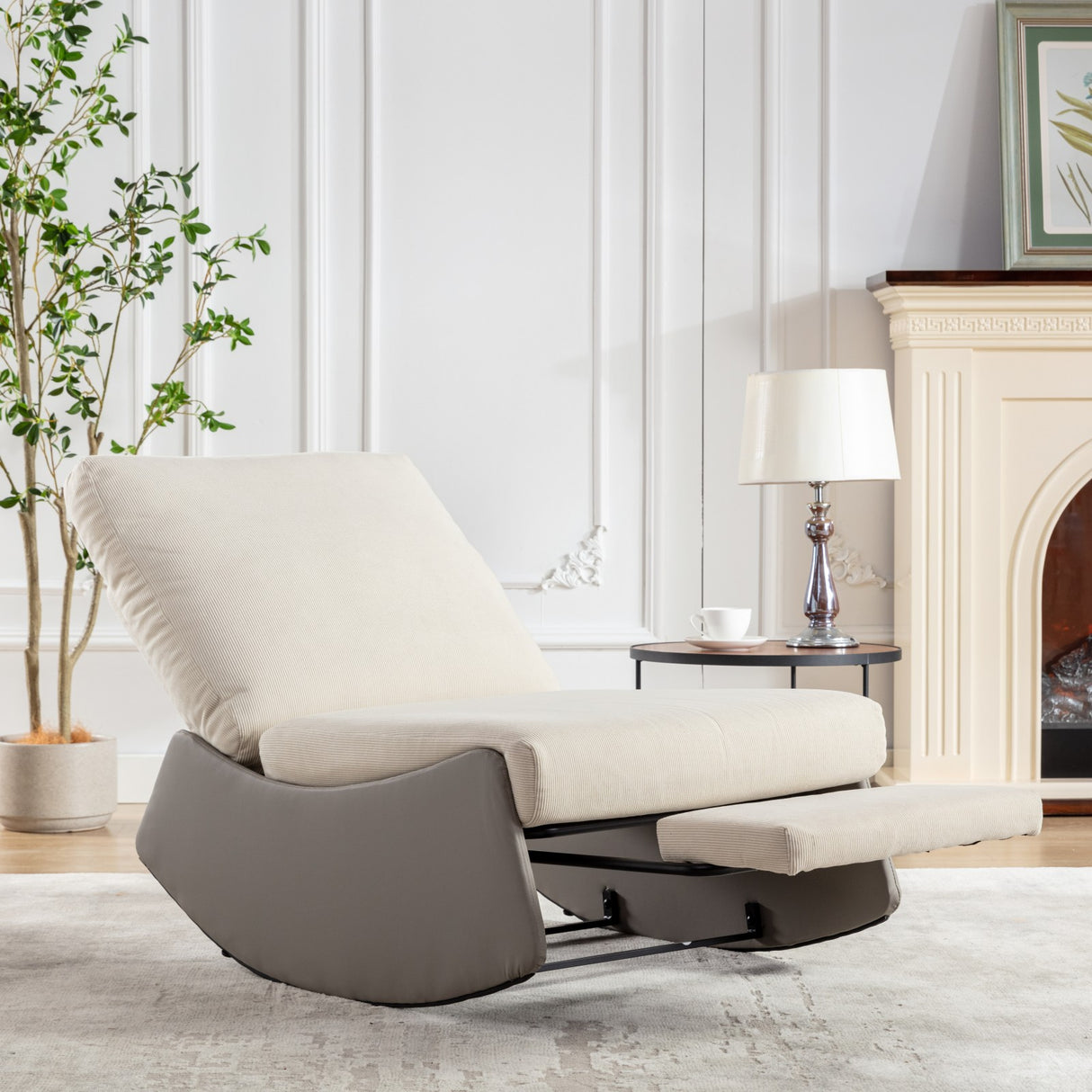 Modern rocking chair recliner, comfortable cushioned recliner with footstool, gray - V.I.P Digital Presence