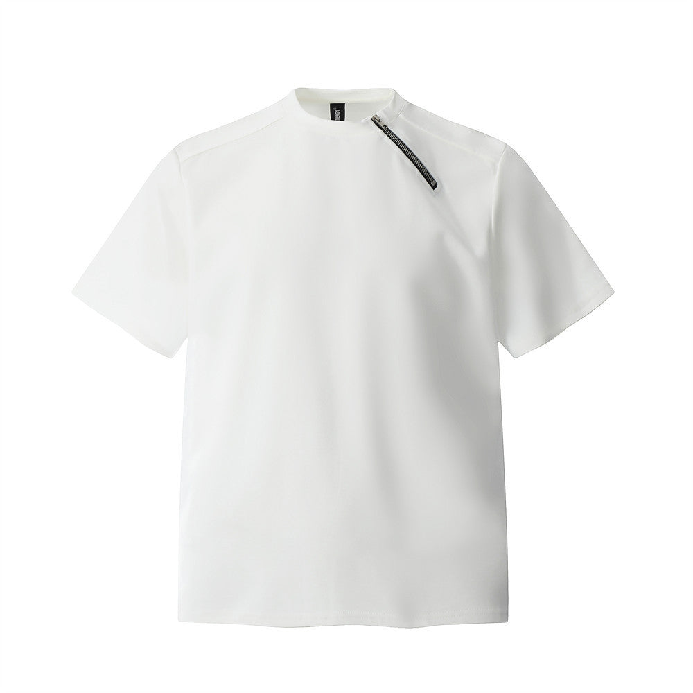 Zipper Design Heavyweight Short Sleeve T-Shirt Men's Loose Round Neck Half Sleeve Tee - V.I.P Digital Presence