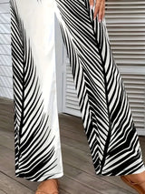 Fashionable and elegant striped leaf positioning printed wide leg pants for women - V.I.P Digital Presence