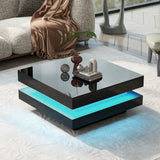 ON-TREND High Gloss Minimalist Design with LED Lights 2-Tier Square Coffee Table Black