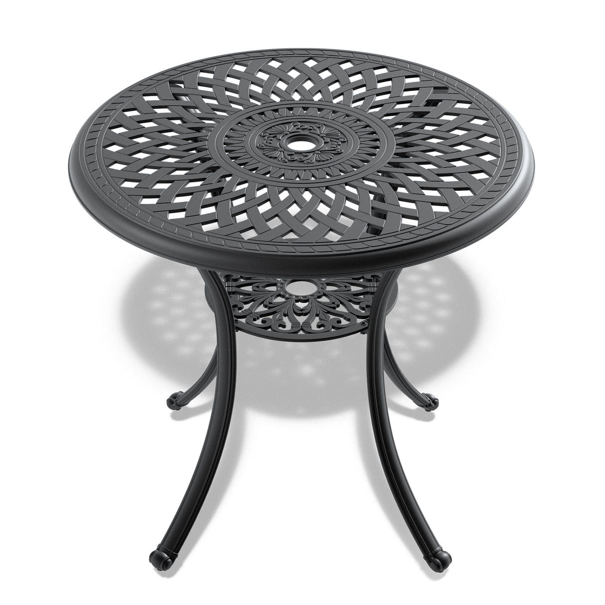 Ø30.71-inch Cast Aluminum Patio Dining Table With Black Frame and Umbrella Hole - V.I.P Digital Presence