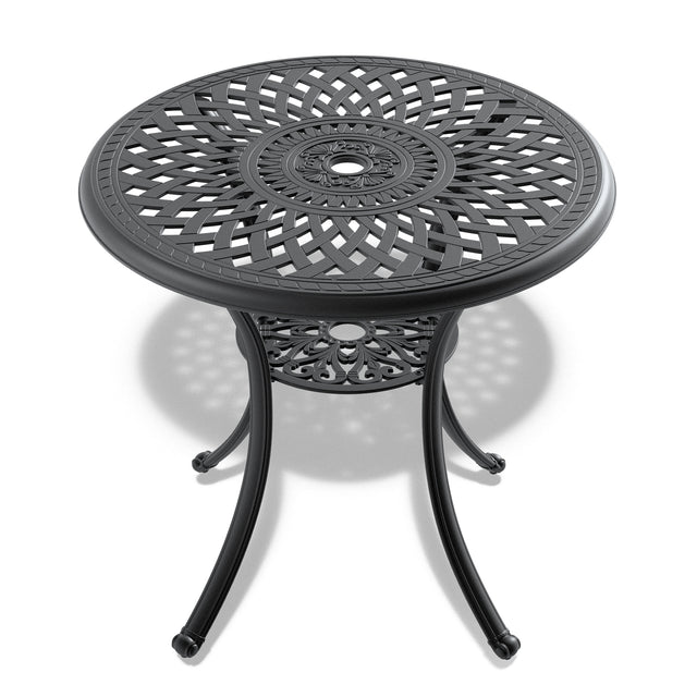 Ø30.71-inch Cast Aluminum Patio Dining Table With Black Frame and Umbrella Hole - V.I.P Digital Presence