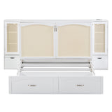 Large Murphy bed wall mounted bed with drawers, 2 storage cabinets, 1 set of sockets and USB ports, white - V.I.P Digital Presence