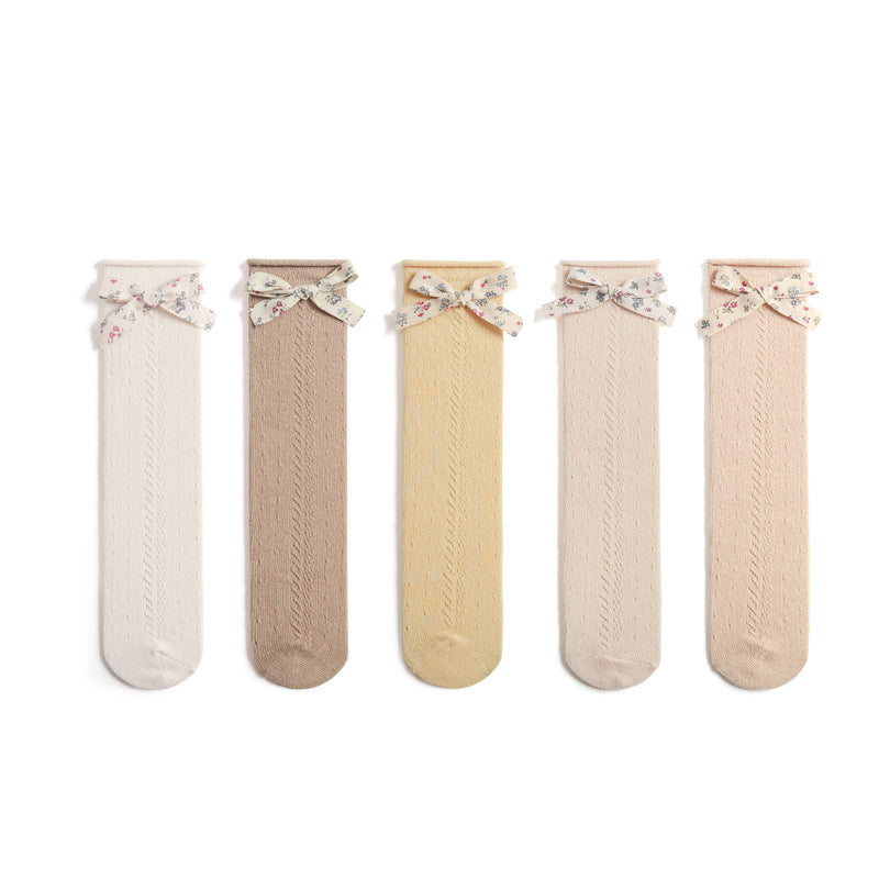 Hollow Mesh Floral Bow Princess Socks Combed Cotton Girls Stockings - V.I.P Digital Presence