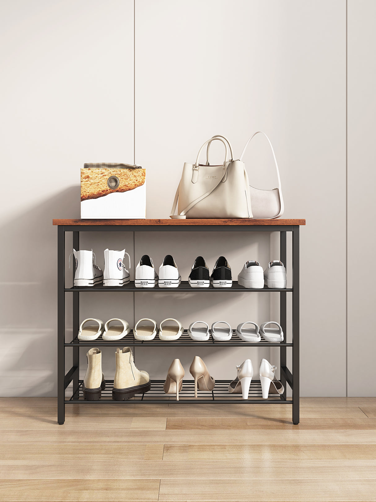 DN 4-Tier Metal Shoe Rack, Modern Multifunctional Shoe Storage Shelf with MDF Top Board, 1 pc per carton - V.I.P Digital Presence