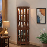 Corner Curio Cabinet with 5 Shelves and Lighting System, Walnut(E26 light bulb not included) - V.I.P Digital Presence