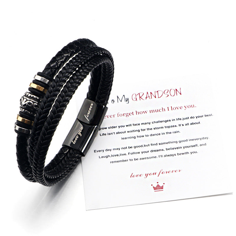 Stainless steel multi-layer woven bracelet men's titanium steel fashionable leather bracelet engraved gift - V.I.P Digital Presence